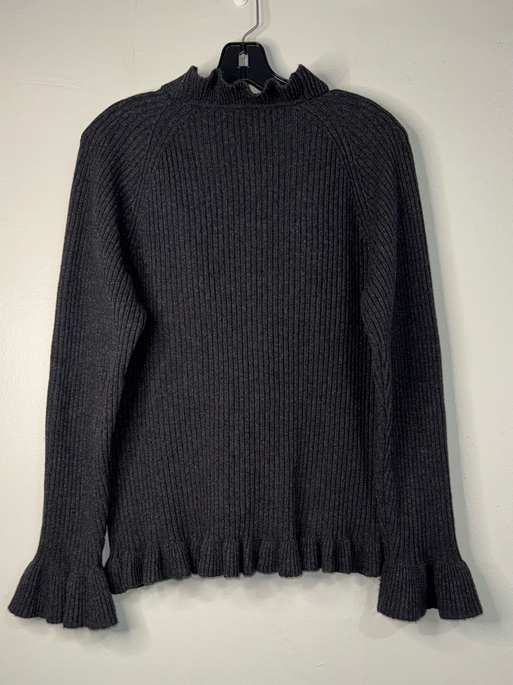 Lafayette 148 New York Charcoal Ruffle-Trim Knit Cardigan - Picture 5 of 10